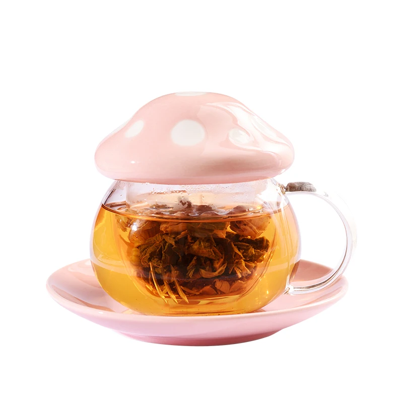 

Creative lovely mushroom glass tea separated cup transparent flower tea afternoon tea office water cup