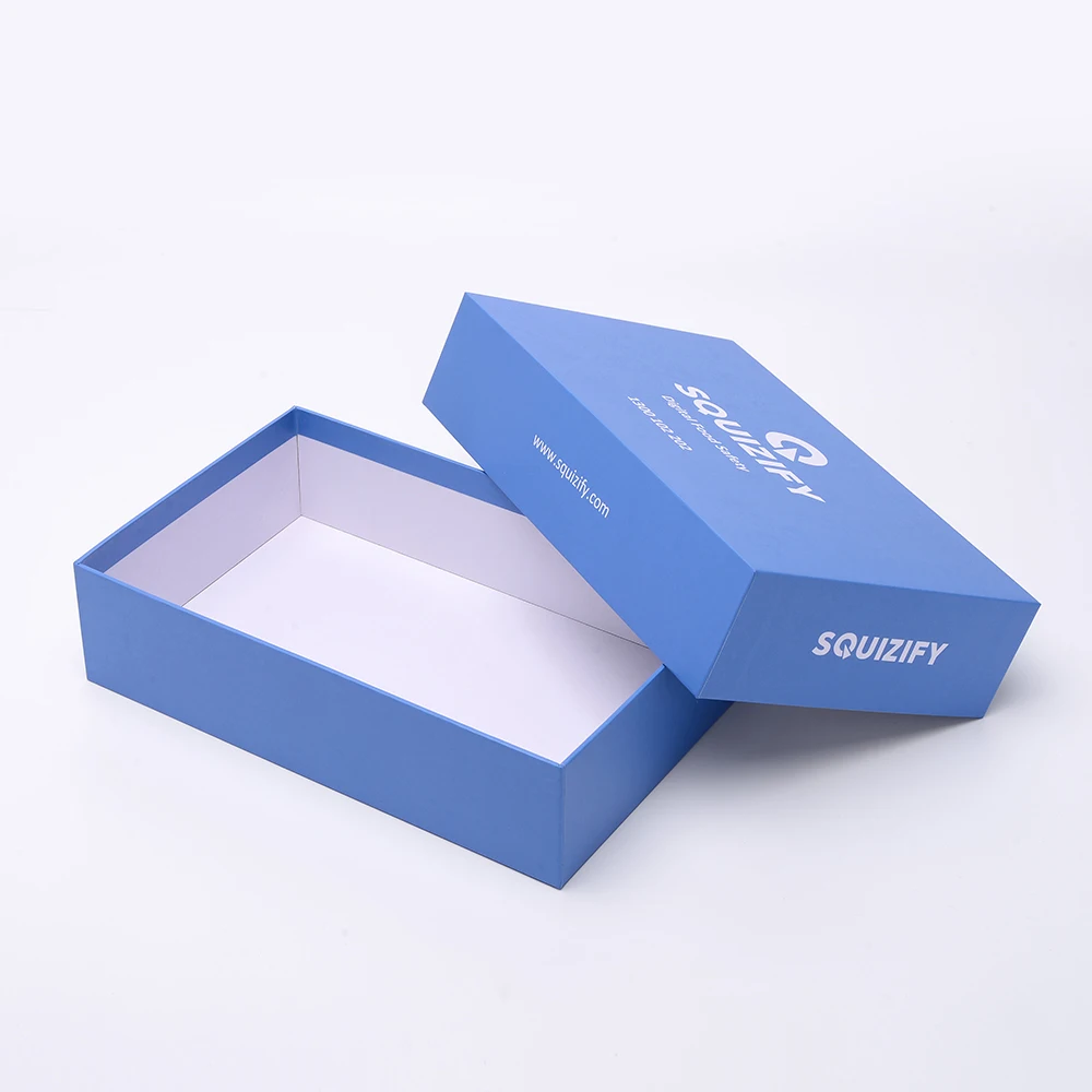 Wholesale Custom Logo Blue White Lid Top Cover and Base Bottom 2 Pieces Apple Type Cover and Tray Rigid Gift Paper Packaging Box