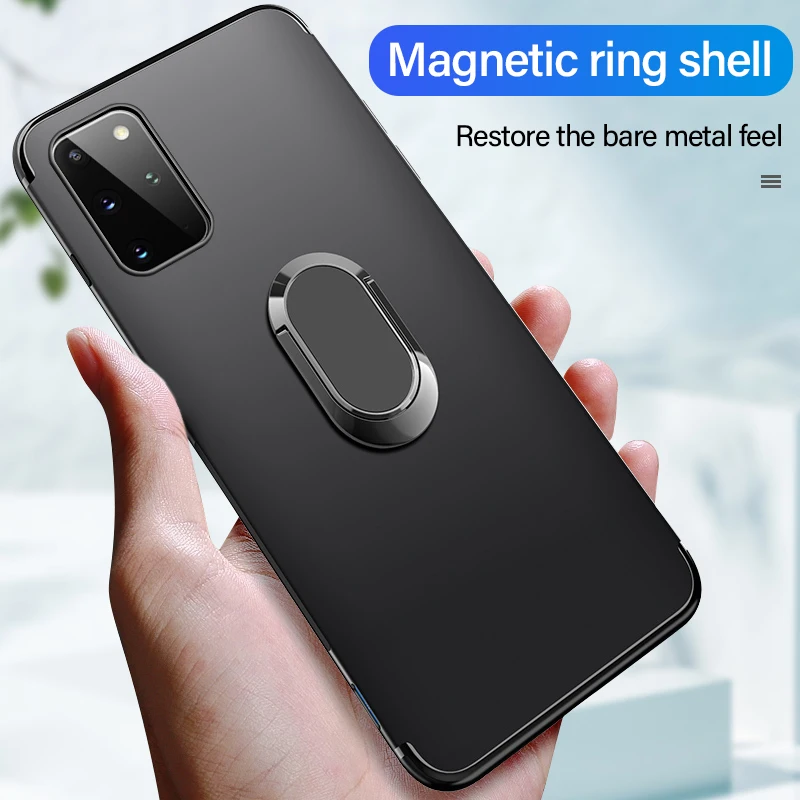 

Thin Magnetic Holder Silicone Phone Case for Samsung Galaxy S20 S10 E 5G S9 S8 Note 10 9 8 Plus Stand Ring Bracket Cover, Blue pink red black