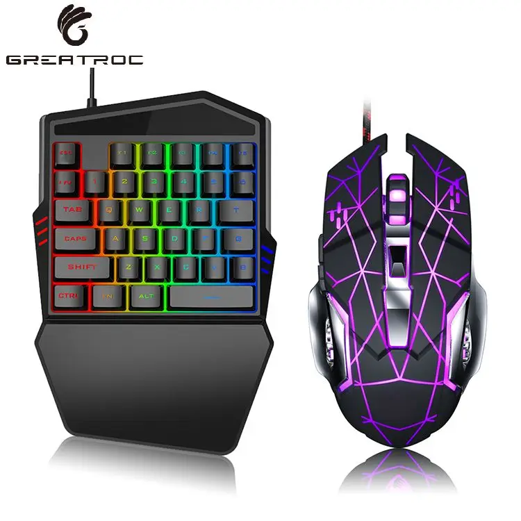 

Great Roc Amazon popular mini portable 35 keys one handed keyboard colorful RGB wired gaming keyboard and mouse combination, Black