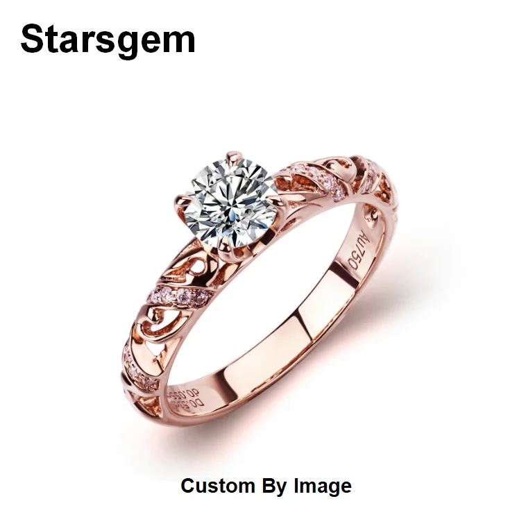 

Stargems Pattern Hollow Design Real 9k 10K 14K 18K Yellow White Rose Gold Diamond Ring