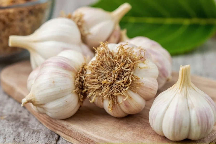 Different garlic varieties showing hardneck and softneck types