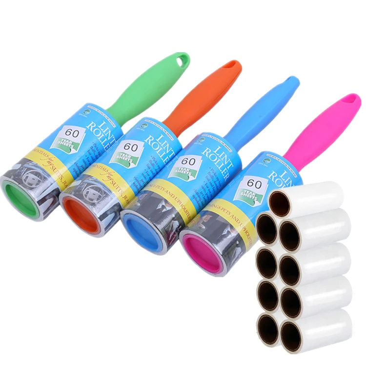 

customized LOGO supermarket promotion sticky rollers+1 handle popular sticky adhesive cleaning pet lint roller set