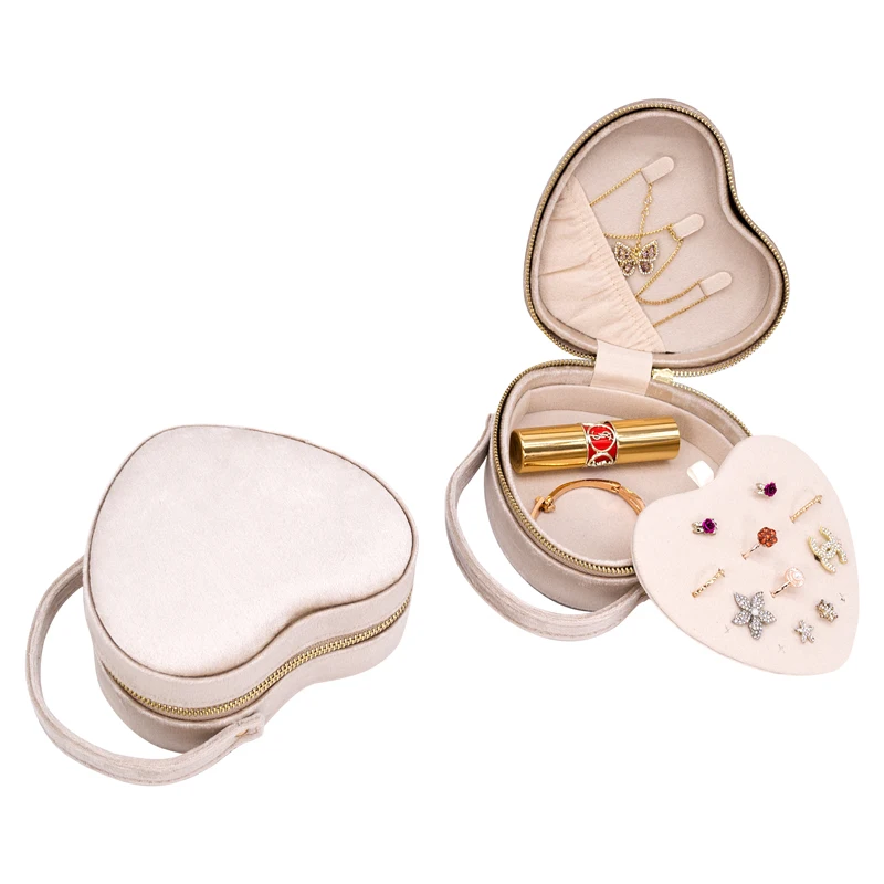 

Luxury Custom Logo Heart Shaped Storage Jewellery Box Gift Organizer Case Ring Earring Necklace Travel jewelry box, Beige/light green/light pink/blue/red