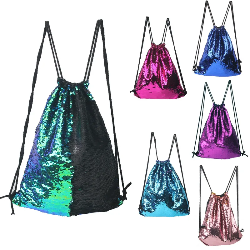 

Wholesale Outdoor Sports Bag Mermaid Sequin Drawstring Backpacks, Pink black
