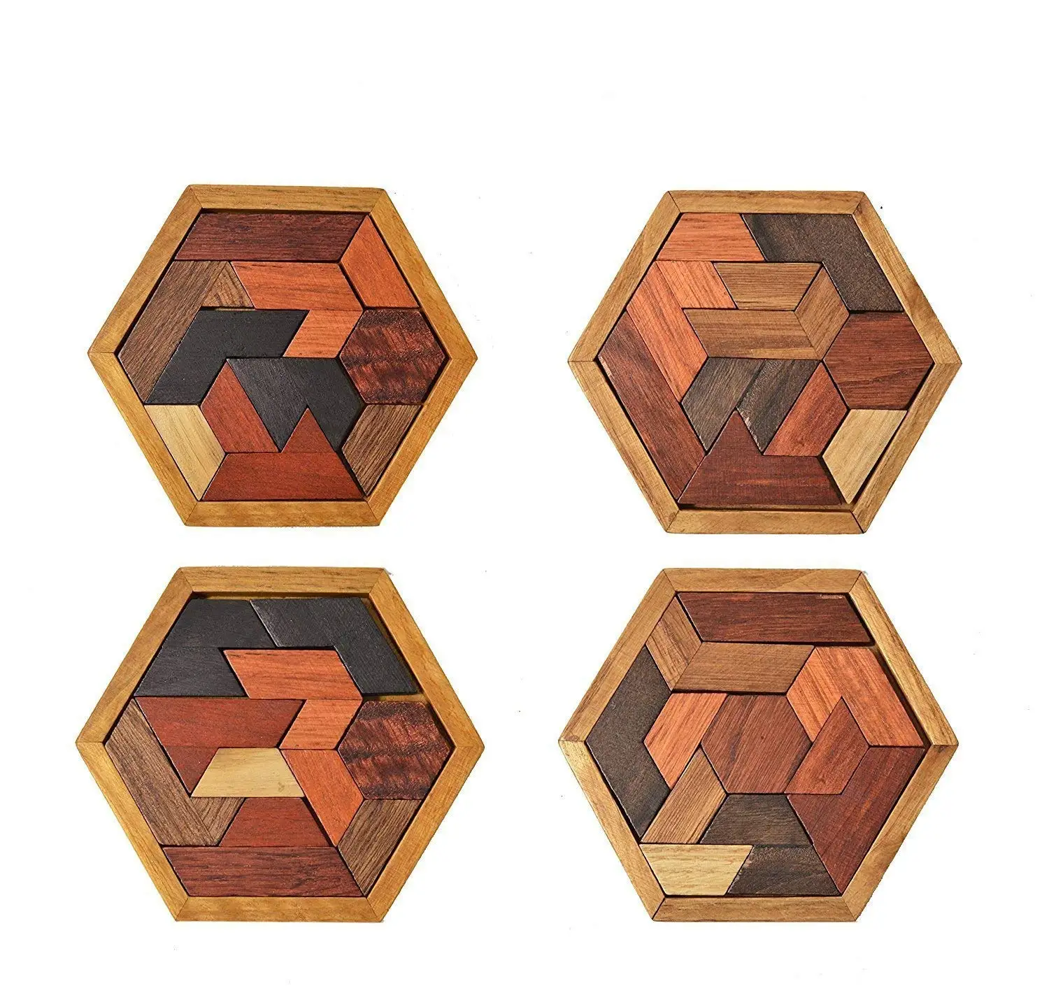 定制六角 tangram 经典中国手工木制拼图儿童和成人和大脑挑逗解纠缠