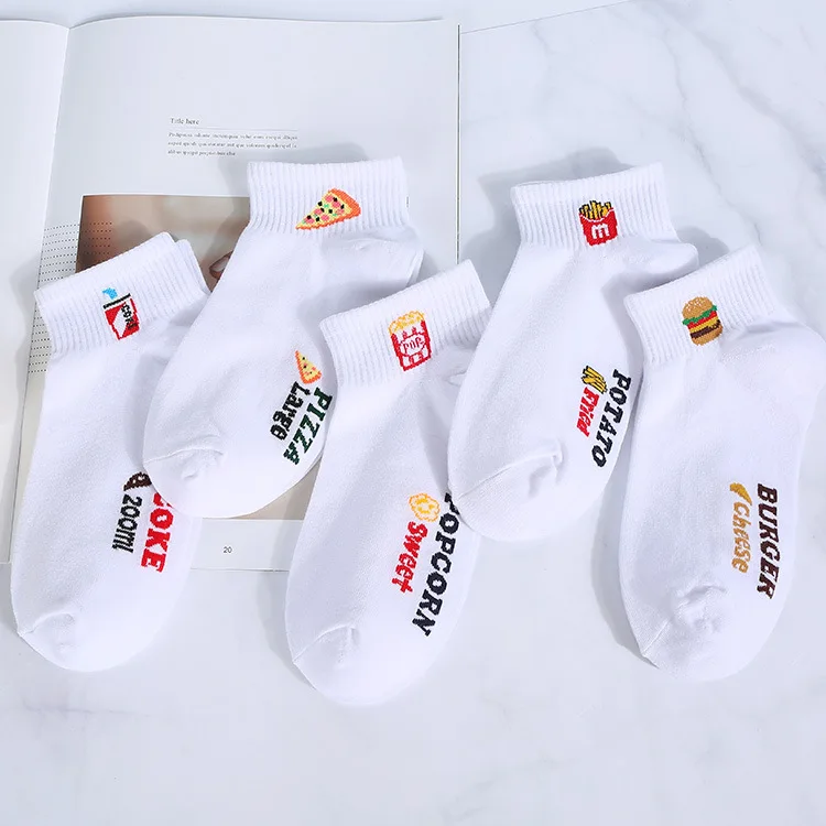 

WIIPU Girls summer funny cartoon food socks white socks cute cola hamburger fries popcorn pizza short sokken