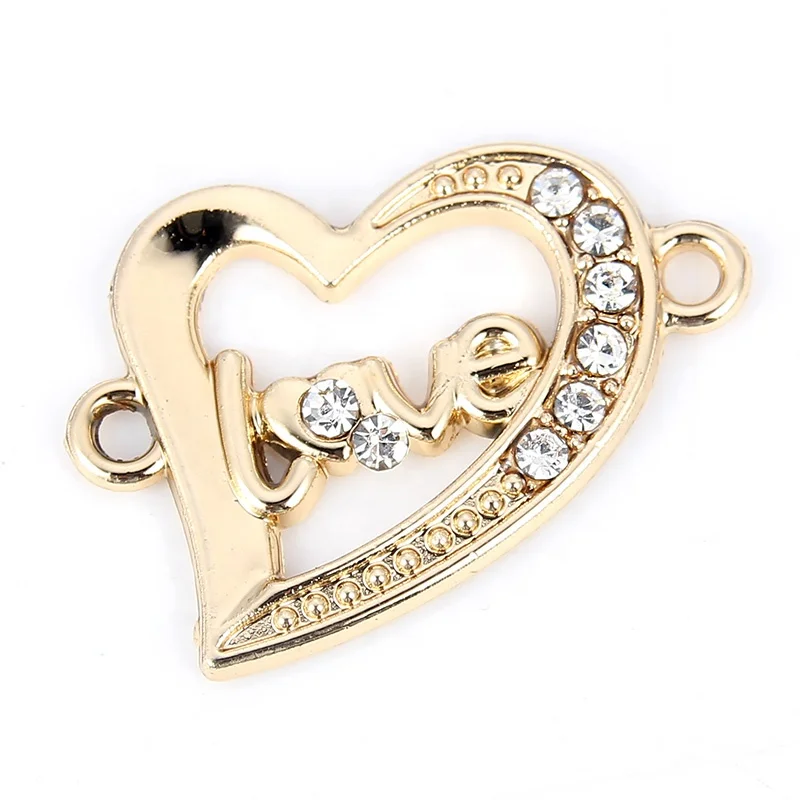 

Gold Color Crystal Love Heart Jewelry Charms Connector Accessories For Women Handmade DIY Making Necklace Bracelet Earring