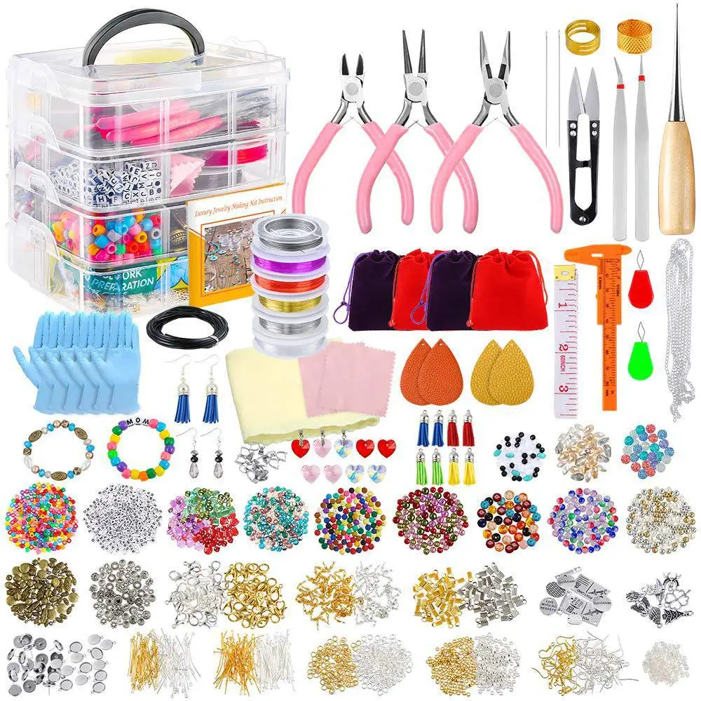 

4-layer 2880Pcs Beads Charms Findings Beading Wire Jewelry Making Kit Supplies For Bracelets Necklace Earrings, Picture