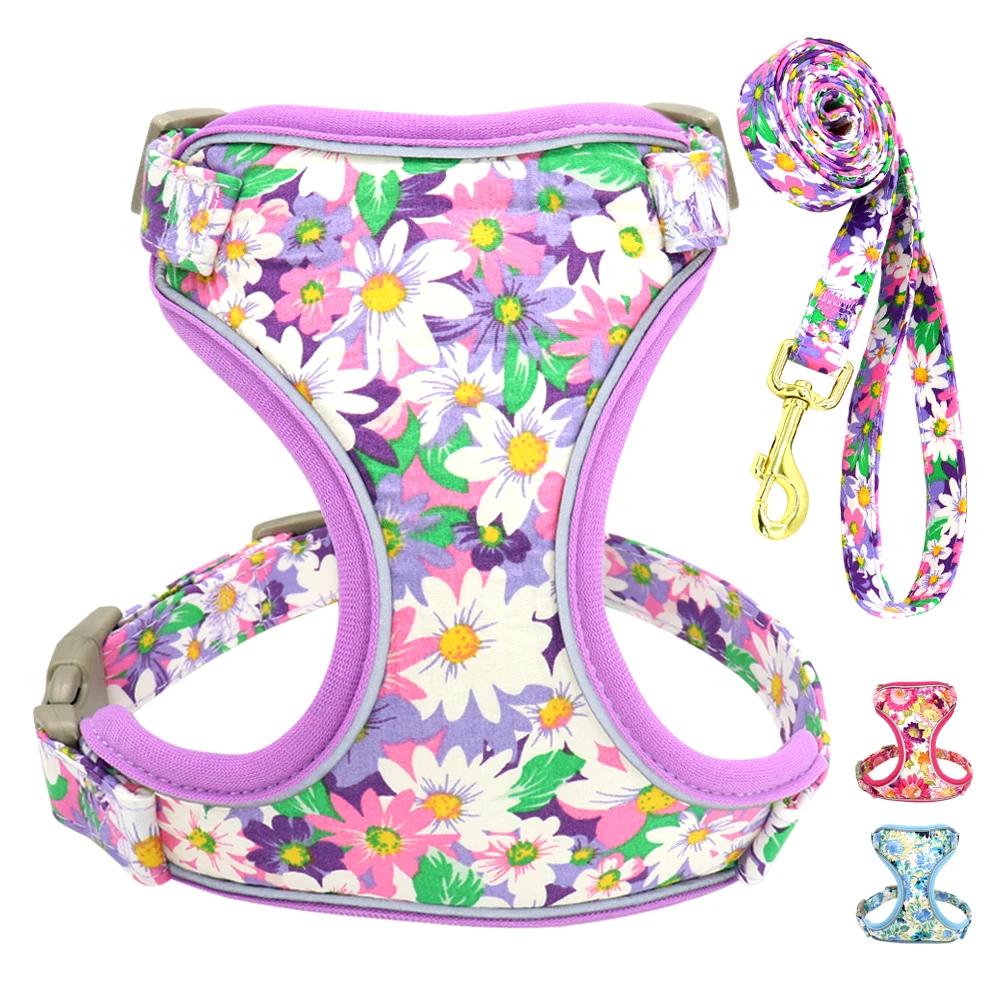 

2021 New Arrival Bright Flower Printing Soft Breathable Padded Pet Large DogHarness