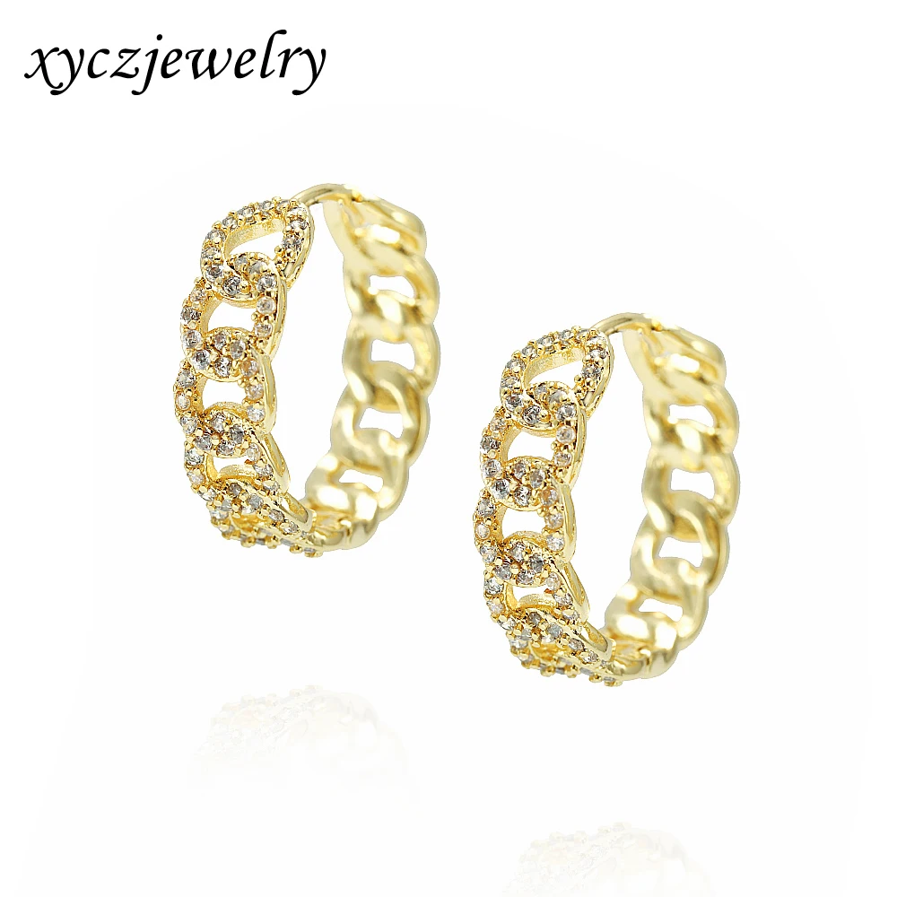 

Fashion brass jewelry made in China white CZ hoop huggie earrings