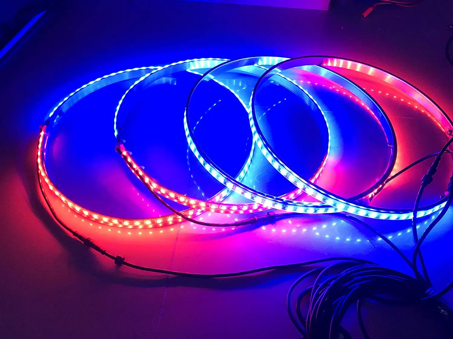 (Set 4) LED Wheel Ring Lights Rim Lights Brightest RGB Multiple Colors Blue-Tooth App Controller
