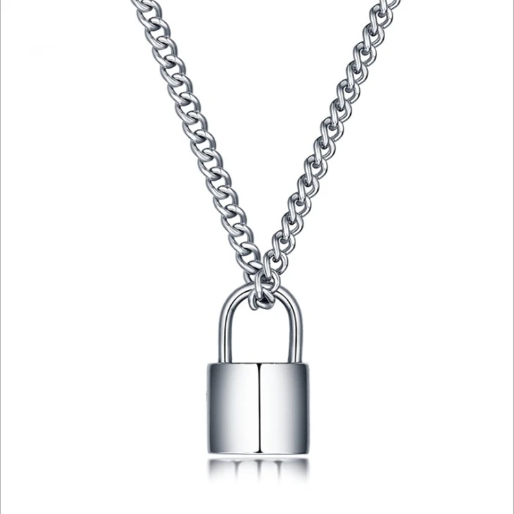 

Fashion trend trend creative personality titanium steel necklace men and women wild lock pendant alloy necklace, As the picture show