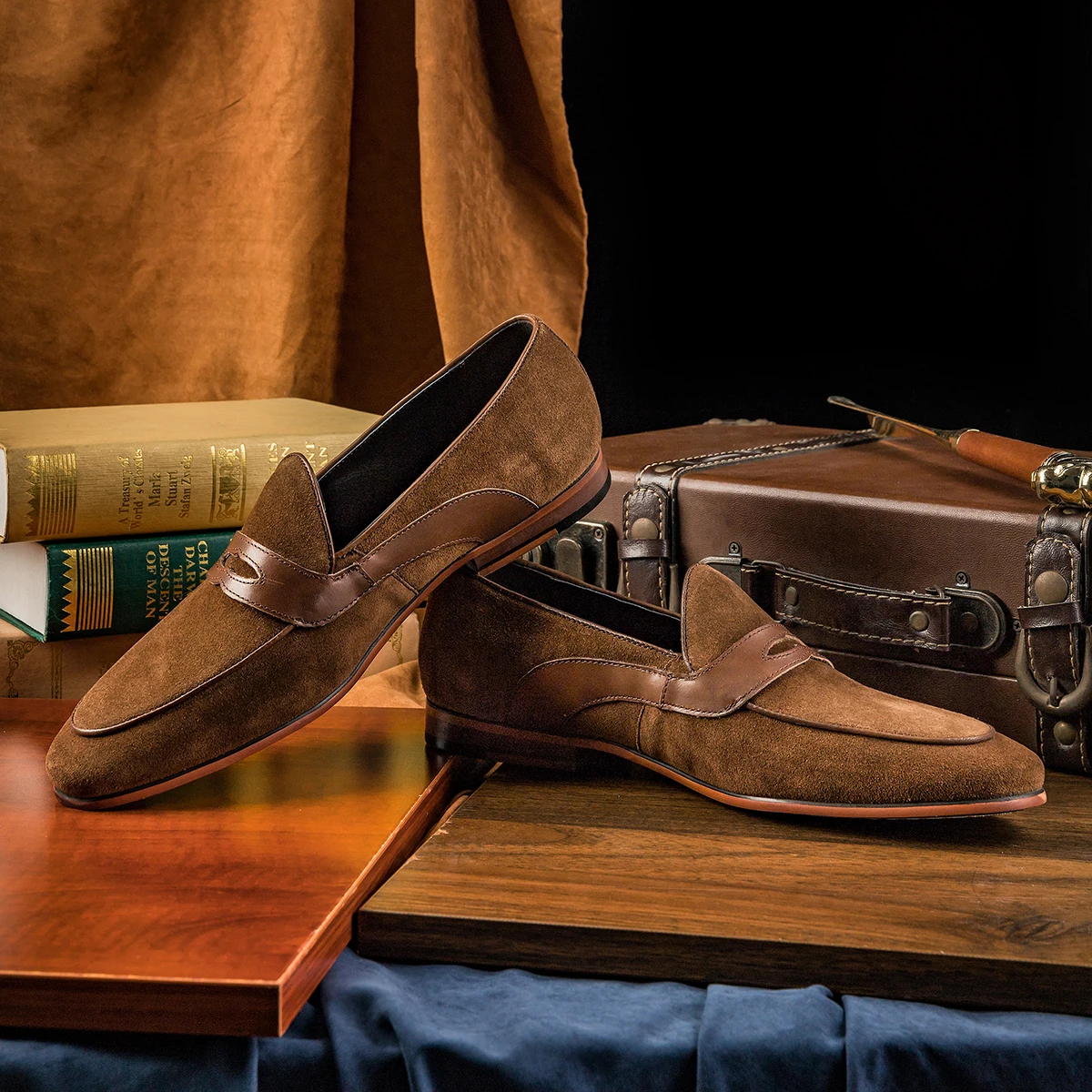 

RTS best cattle suede brown color fashion loafers shoes for men