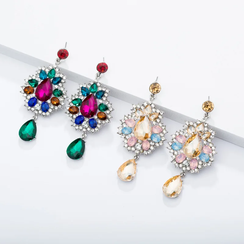 

Ding yi Alloy Diamond Color Earrings Retro Asymmetric Ethnic Style Personality Earrings, Colorful