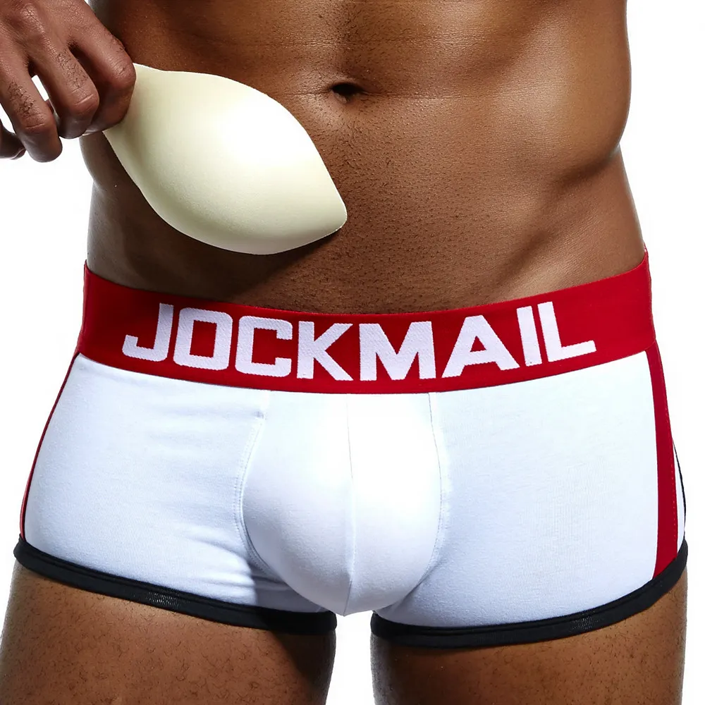 

JOCKMAIL Removable convex pads Boxer briefs Designer cotton men underwear Fitness Gym shorts Sexy Padded shaping male underpants, Black white