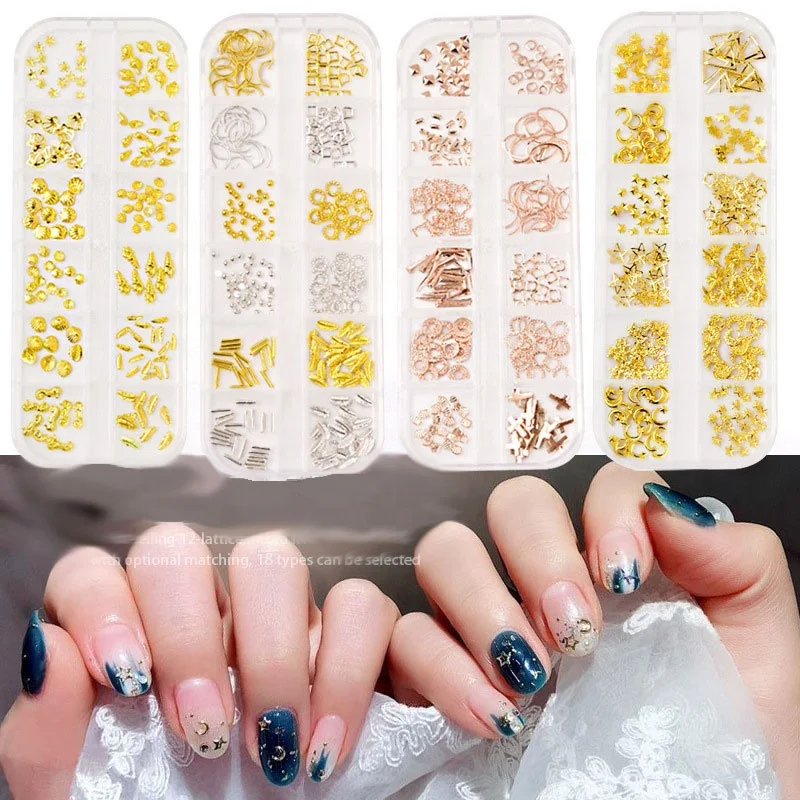 

Paso Sico 18 Sets Nail Decoration Accessories Alloy Jewelry Sticker Gold Nail Decoration 3D Nail Art Metal Rivet