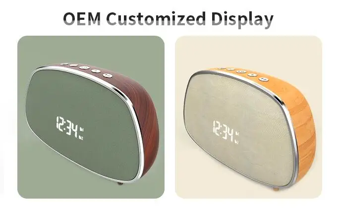 New arrival hot sale wood portable customized logo printed wireless bluetooths alarm clock speaker - ANKUX.COM