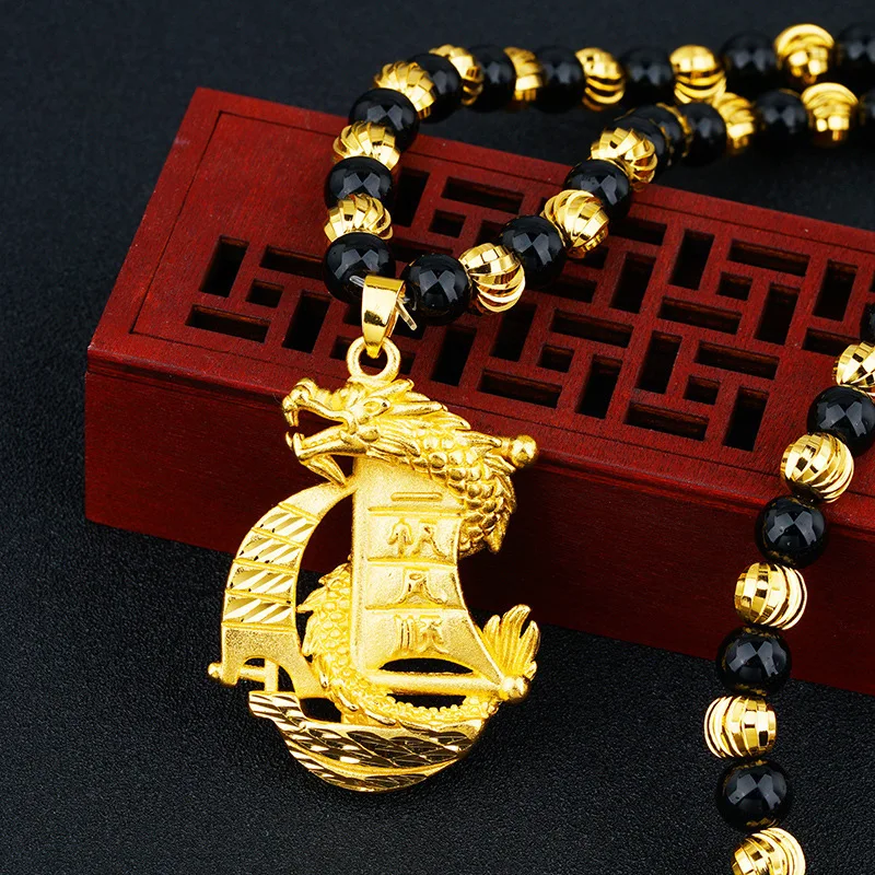 

Cross-Border Vietnam Placer Gold Smooth Sailing Domineering Dragon Head Necklace Brass Plated 24K Real Panlong Men's Female