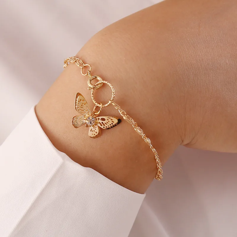 

Wholesale Latest Design Creative 14 K Gold Plated Metal Crystal Butterfly Necklace CZ Gold Color Butterfly Bracelet