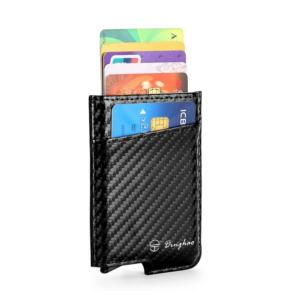 

RFID Blocking Slim Money Clip Wallet for Men Aluminum Wallet with Magnetic Money Clip Automatic Card Case Leather Pop Up Wallet