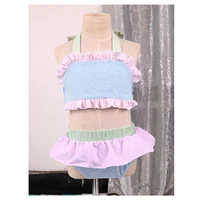 

2020 summer beach wear multicolor seersucker 2 piece bikini swimsuit matching girls toddler tight fashon swimsuits kids