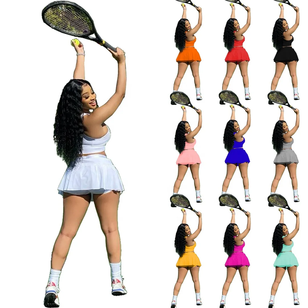 

Jersey Biker Sports Sets 2 Piece Women Shorts Dresses Tennis Skirt Set, Shown