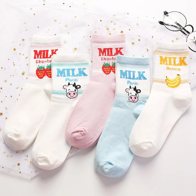 

WIIPU Cartoon fruit ladies medium tube socks Pure cotton sweat-absorbent casual student socks Strawberry banana sports socks