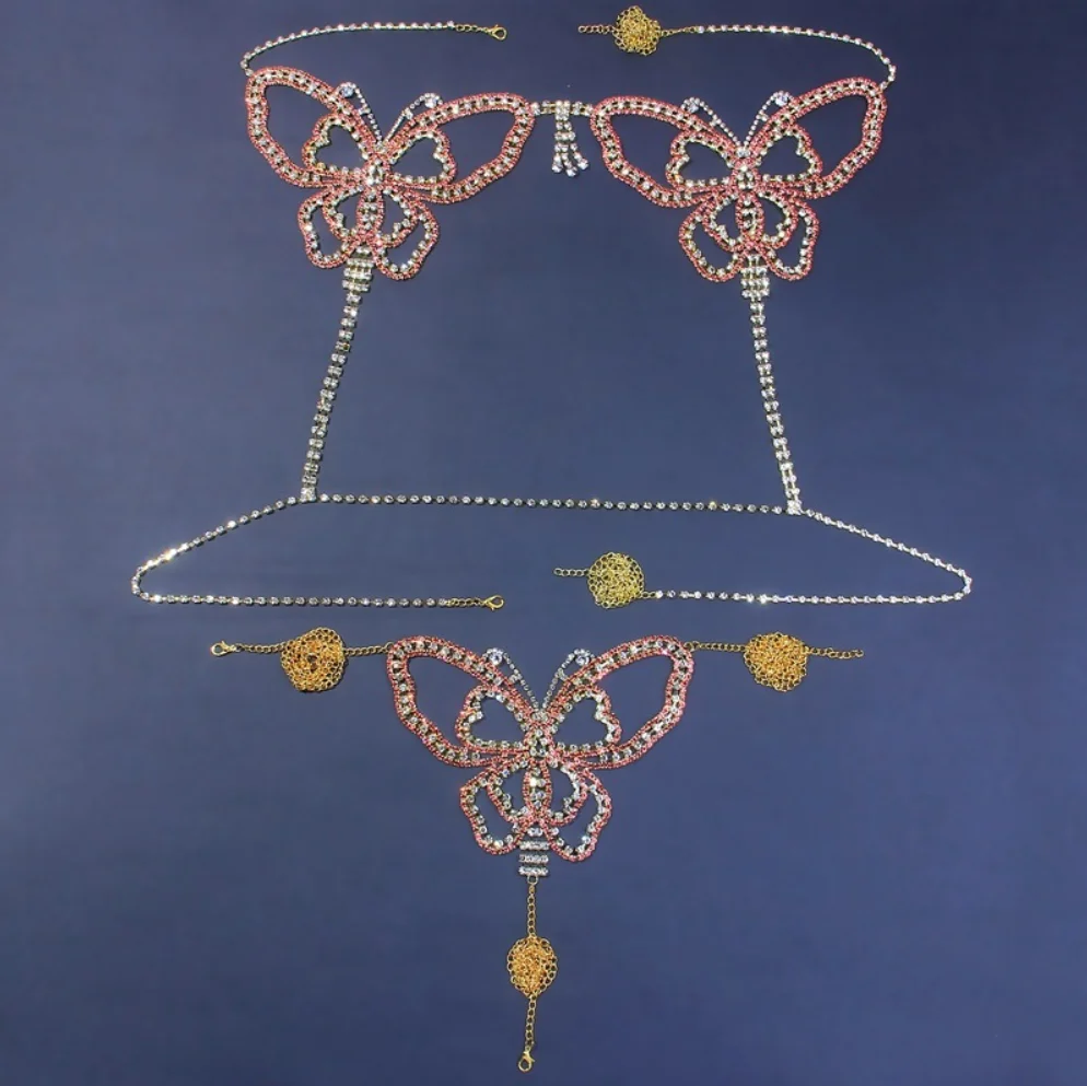 Sexy Butterfly Rhinestone Chain Body Lingerie Set Jewelry For Women