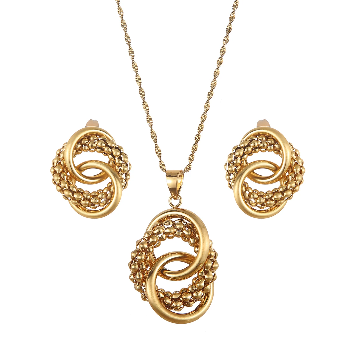 

Gold Dubai Fashion Jewelry Sets For Women Necklace Pendant Earrings African Statement Bridal Wedding Jewelry Set