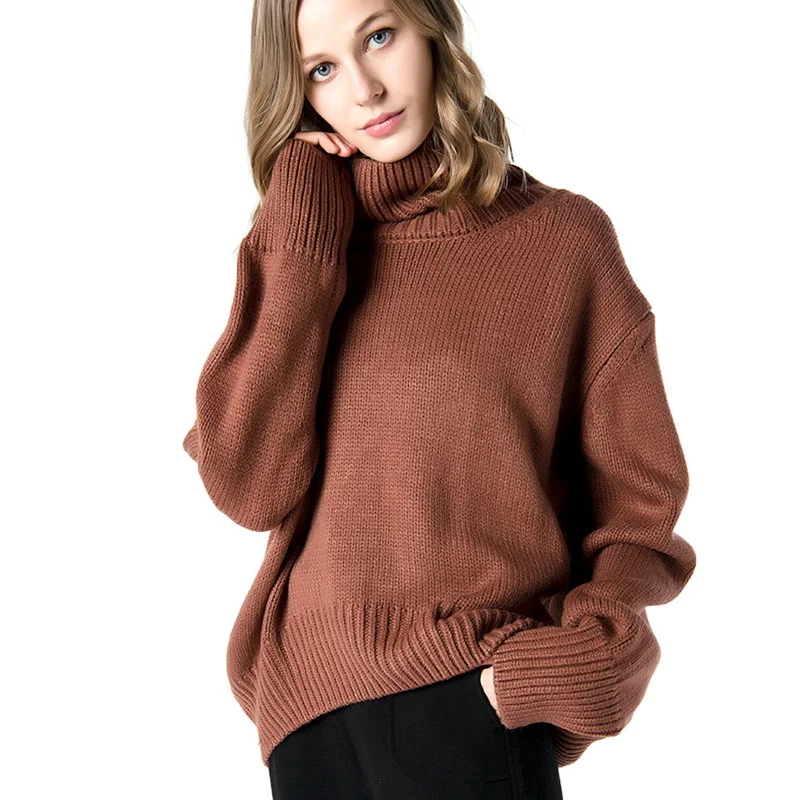 

Custom knitwear women high neck thick Plus size sweaters knitted cotton pullover sweater turtleneck for women, Customized color