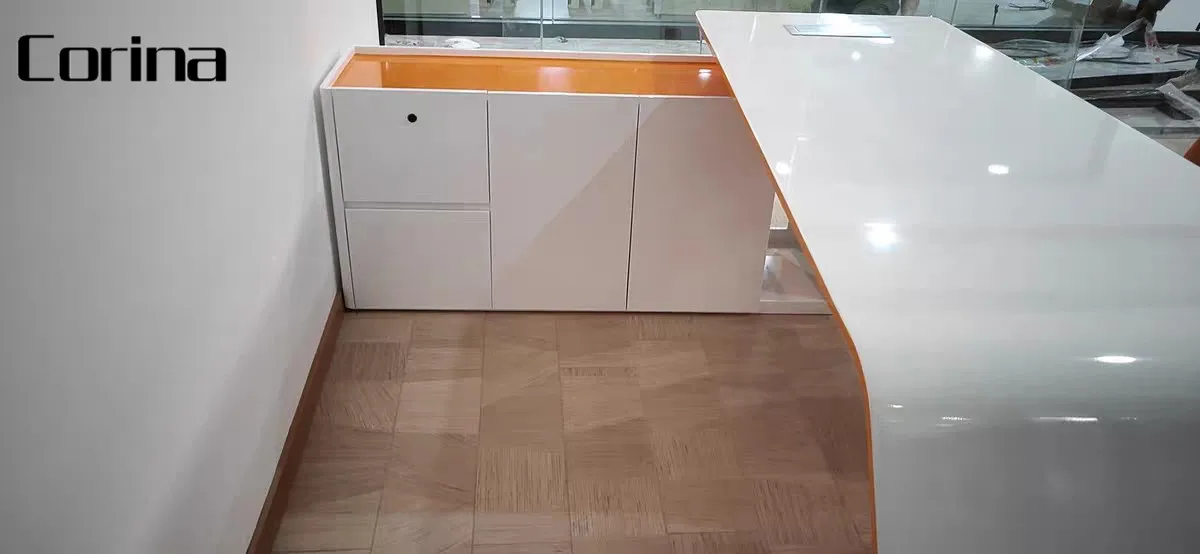 Modern L Shape Solid Surface Office Furniture Desk With Drawers Ceo
