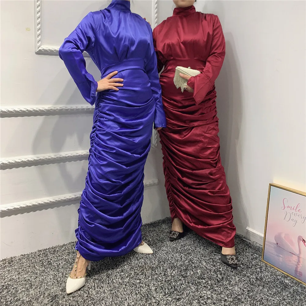 

Wholesale solid color irregular ruffled long dress muslim dress, Pink,red,purple,black,beige,blue