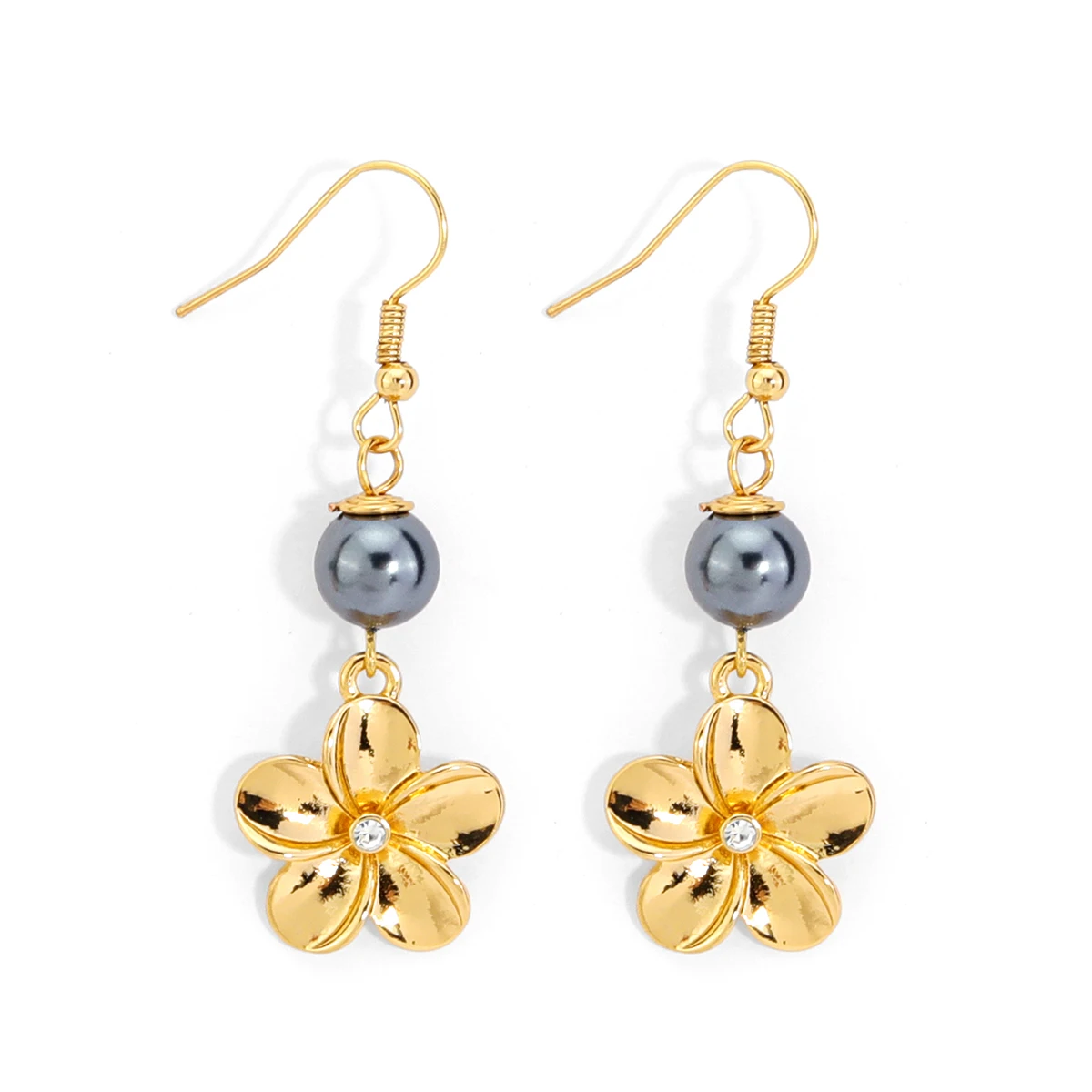 

Hawaiian style cute small shell pearl metal flower fashion jewelry earrings women