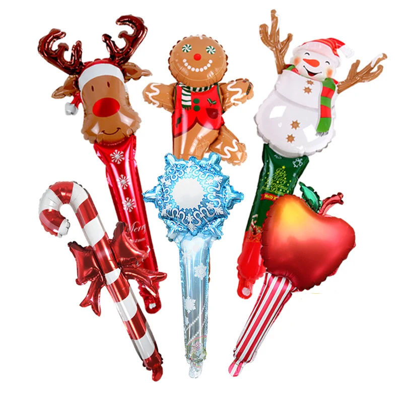 

2023 Merry Christmas Elk Santa Claus Candy Canes 24 Inch Hand Stick Foil Balloons Navidad De Globos For Xmas Party Decoration