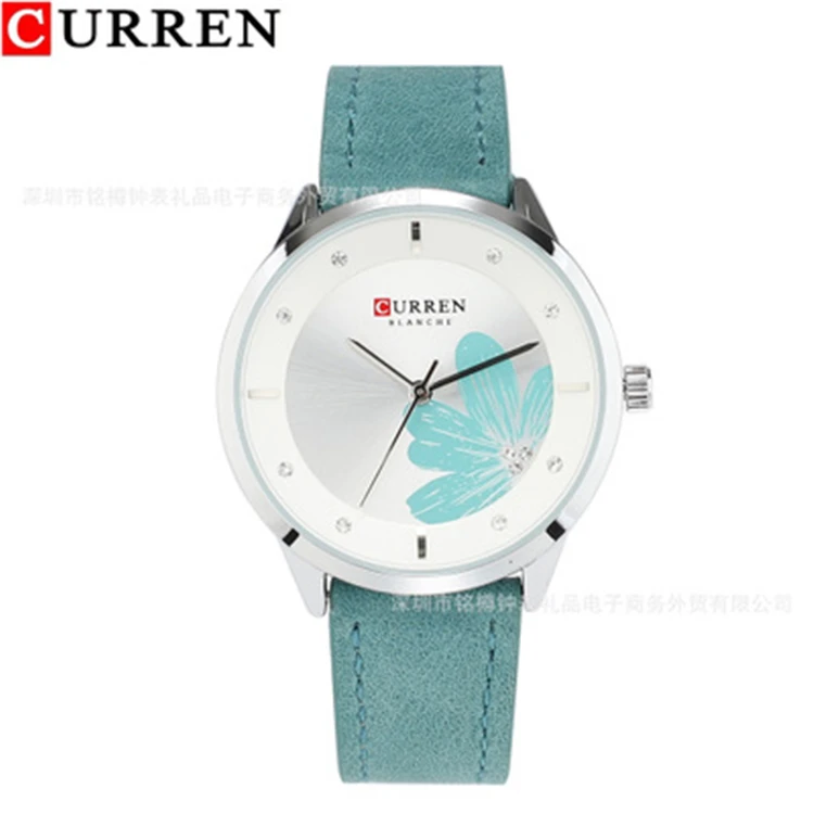 

CURREN 9048 New Flower Pattern Women's Leather Quartz Watch Luxury Diamond Encrusted Stock Wristwatch Hot Selling Women's Watch