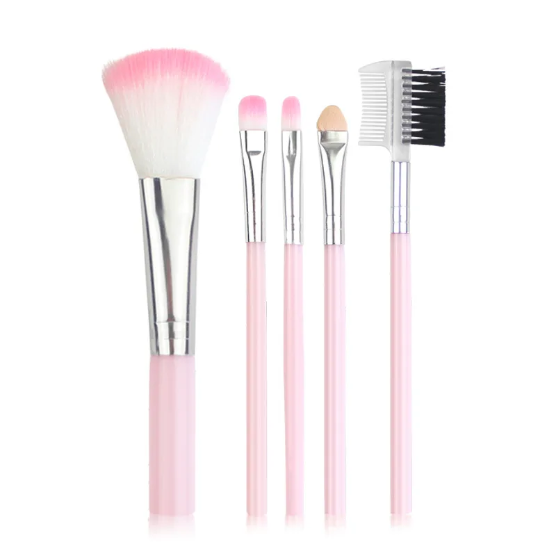

Newest Pink Glitter Handle 5pcs Plastic Professional Real Private Label Foundation Brush Set with OPP Bag Makeup Brushes