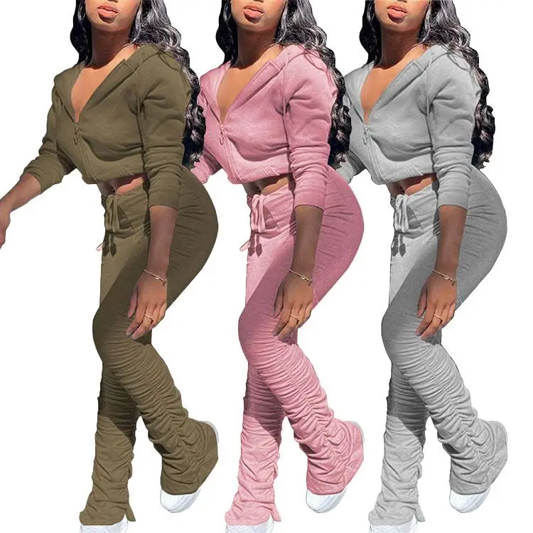 

Womans 2 Piece Set Clothing Tracksuit Jogging Suits Wholesale Two Piece Sets Casual Sweatsuit Crop Top Zipper Hooded Suit, 9 colors