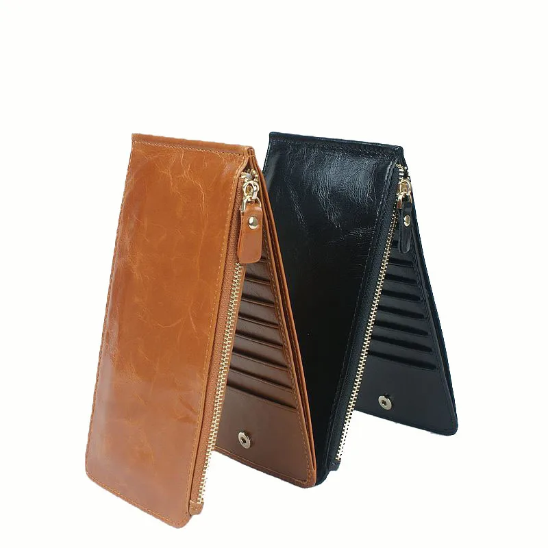 

New Oil Wax Leather Wallet Ladies Leather Top Layer Cowhide Coin Purse Ultra-Thin Clutch Bag Multi-Card Card Holder