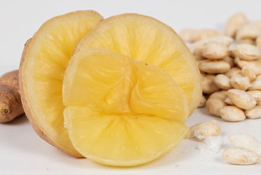 Close-up of ginger root slices next to ginger cough drops showing natural remedy components