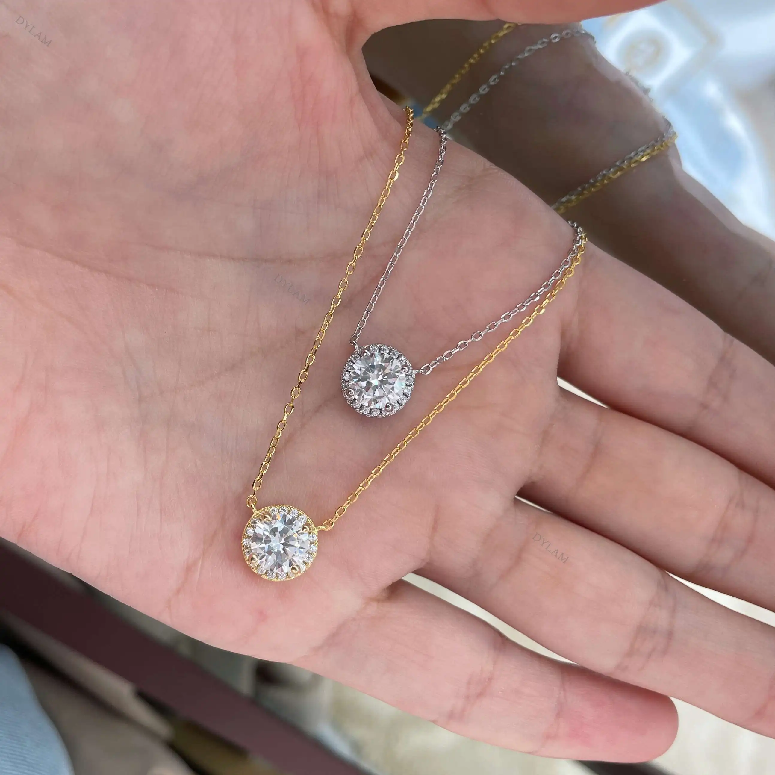 

Dylam 7mm Sterling Luxury Dainty White 18K Gold Plated Elegant simple chain 925 silver Single stone zircon Necklace Women's