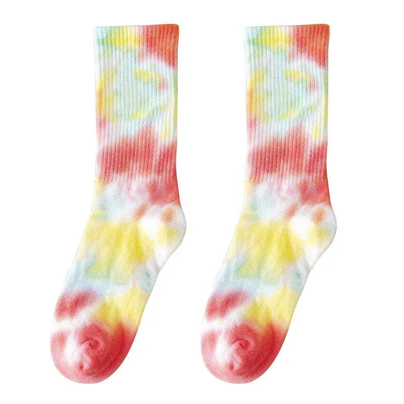 

Unisex tie dyed fashionable skateboard hip hop maple leaf half Terry sports socks