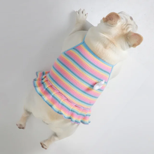 

Wholesale dog clothing French bulldog suspender skirt fat dog vest summer thin color striped pet clothes