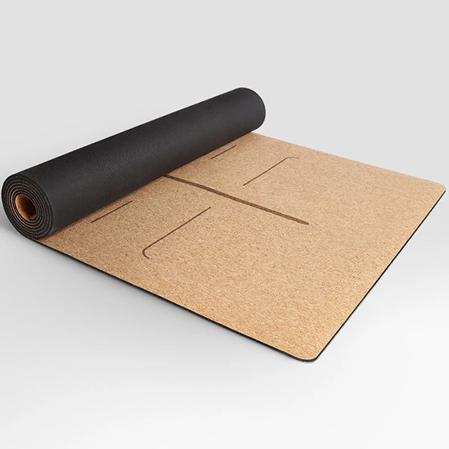 

Hot sales Cork Yoga Mat Body Alignment Lines Anti Tear yoga Mat, Various colours are available