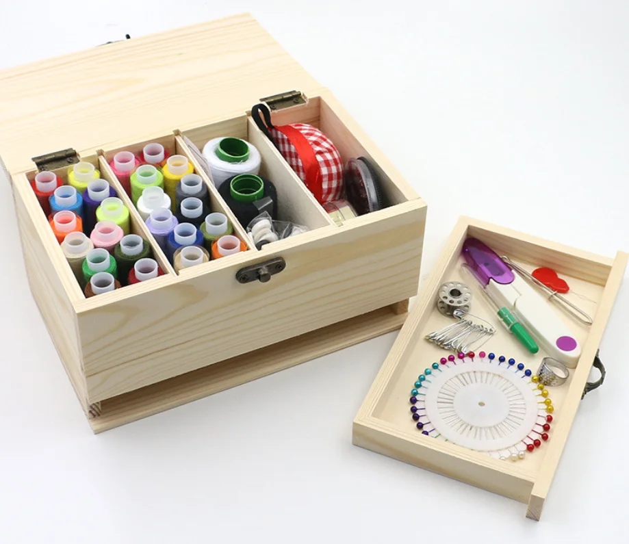 Custom Wooden Sewing Basket Sewing Box With Sewing Kit Accessories Good