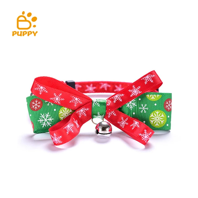 

2019 New Design Hot Selling Christmas collar Pet Decor Pet Dog cat Bell Bow Tie Dog Collar, Green & red