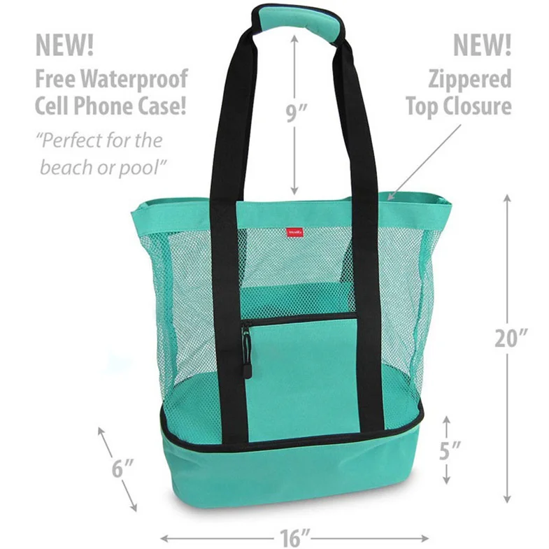 

2022 Custom Large Capacity Insulated Beach Tote Cooler Bags Mesh Tote Bag