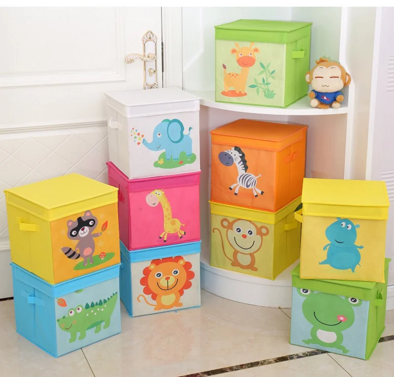 

Wholesale Cheap Cartoon Cute Non Woven Printed Fabric Toys Storage Box with Lid Foldable, Colorful