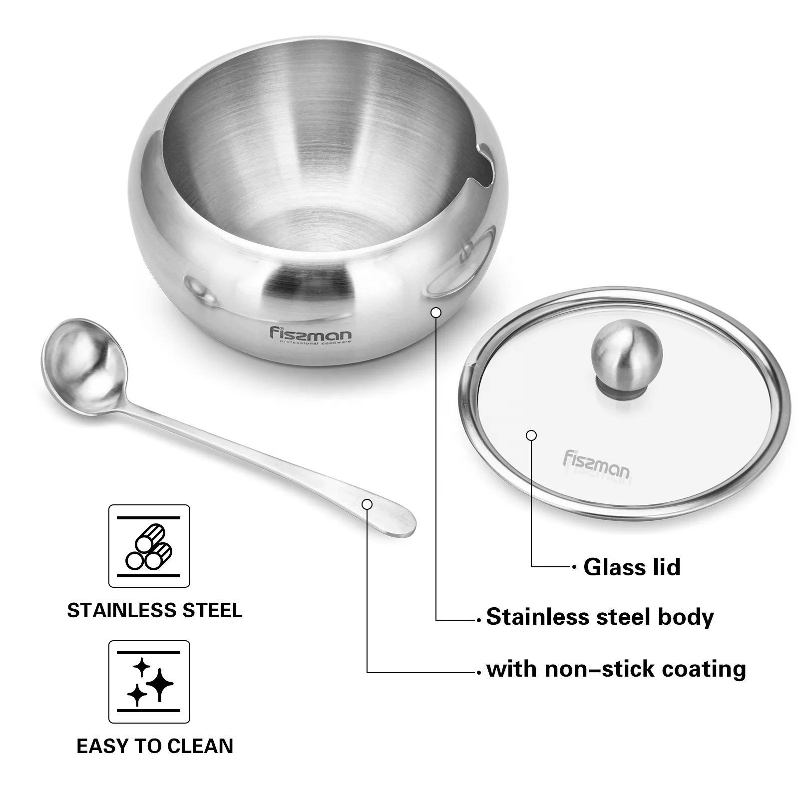 and Sugar Spoon for Home and Kitchen 3PS for better recognition HYTX Stainless Steel Sugar Bowl with Glass Oblique Opening Lid 