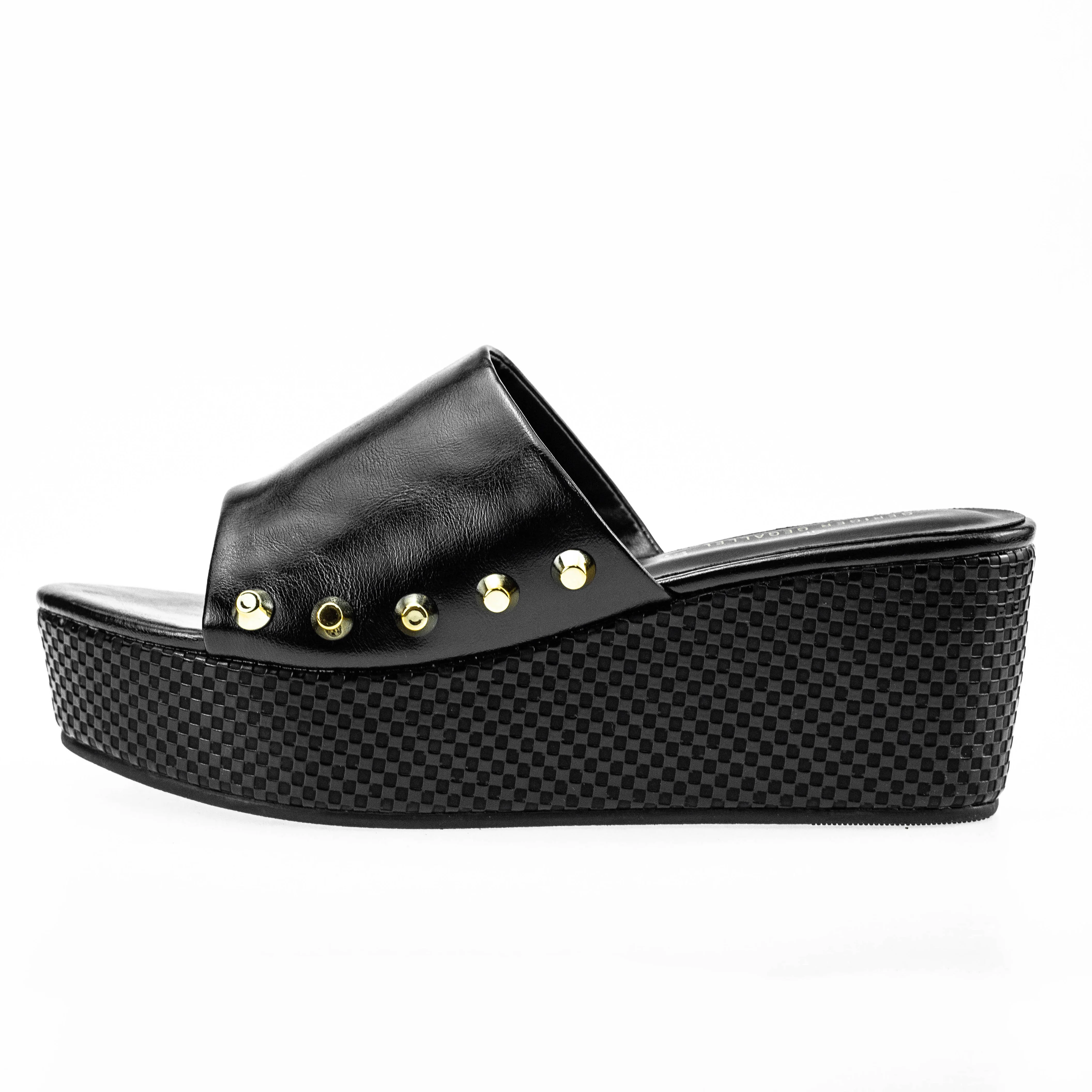 

Rivet Decor Punk Style Chunky Heeled Slippers 178-10 Women Wedge Slides Summer Shoes Wedge Heel Slides Ladies